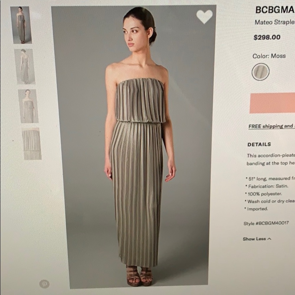 BCBGMAXAZRIA Strapless Pleated Dress